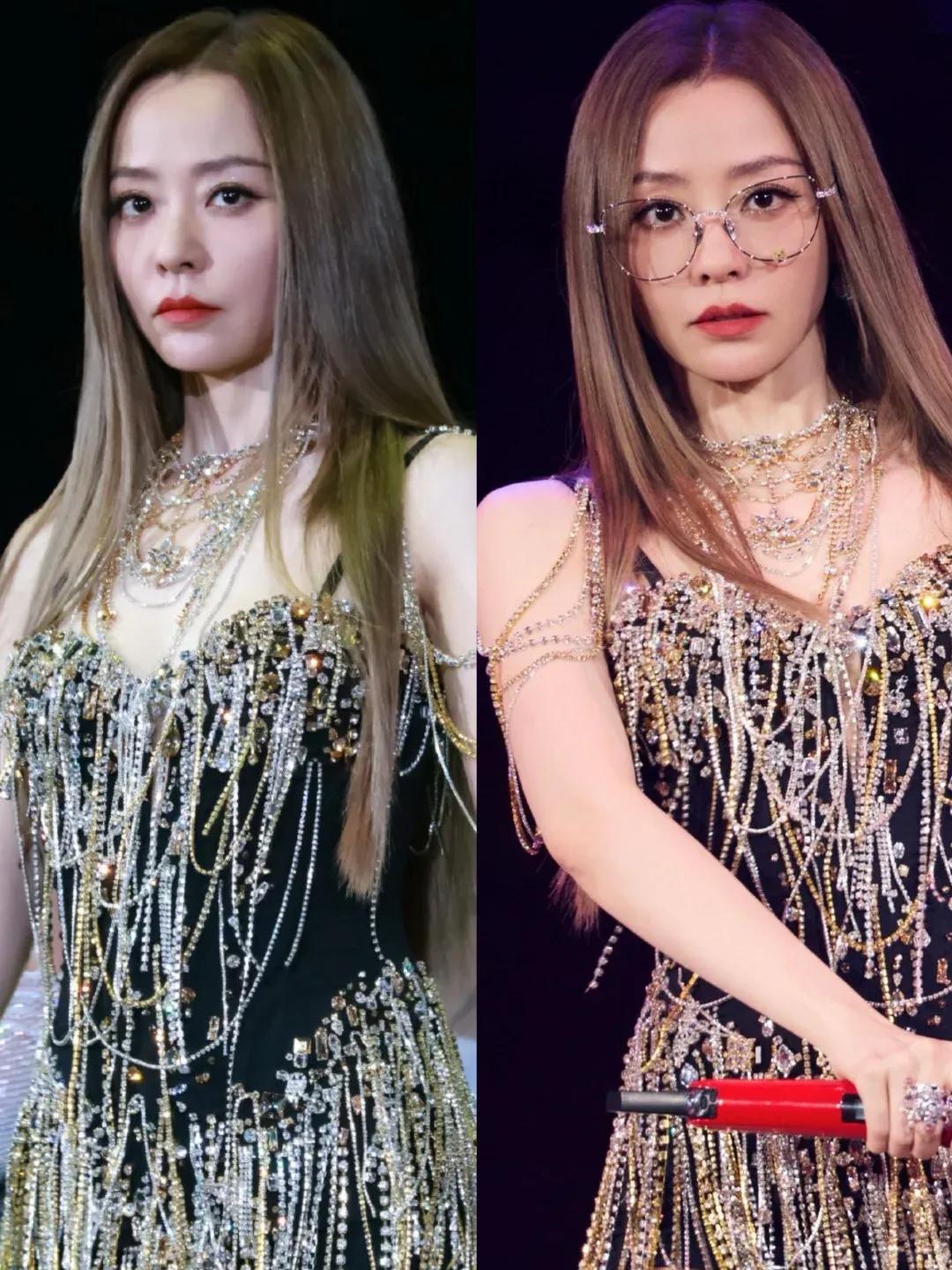 不得不说，张靓颖演唱会戴个金丝眼镜简直是神来之笔。

左边是张靓颖没戴眼镜时的表