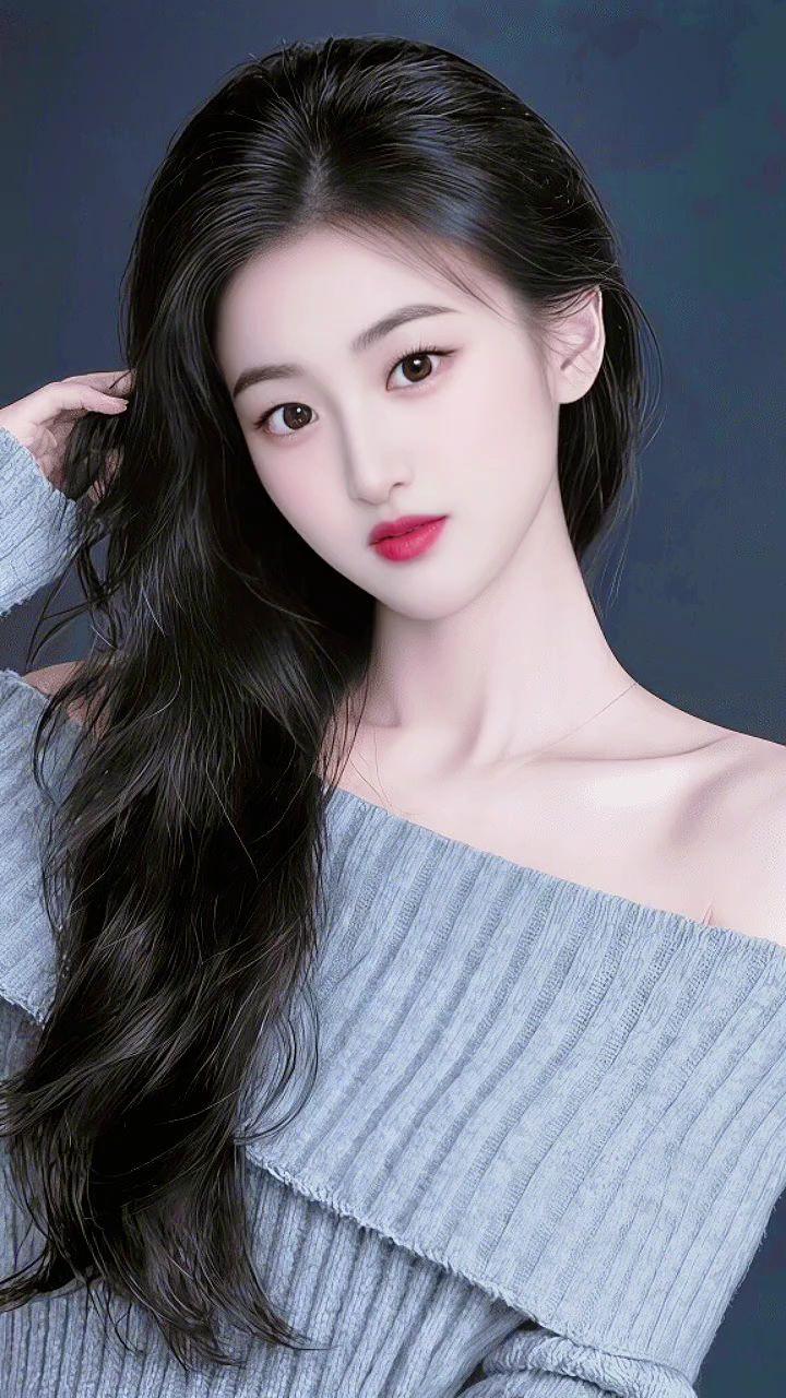 慵懒松弛感穿搭 露肩针织衫 长发女生 清纯甜美 温柔风
