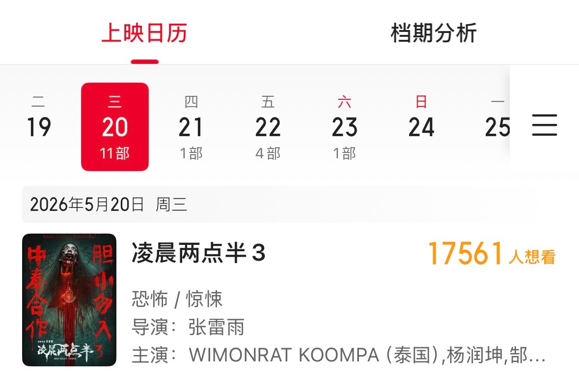 5月15日上映第四部，5月20日上映第三部？咋还倒过来了？这个《凌晨两点半》是老