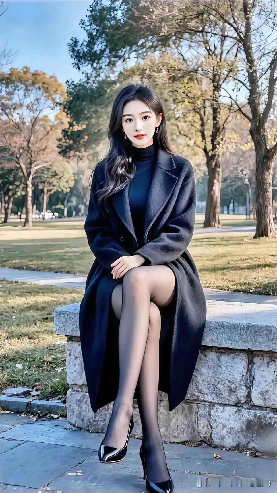 秋冬穿搭指南：黑色大衣+高领毛衣+光腿神器+黑皮鞋，优雅街拍[比心][比心]
黑