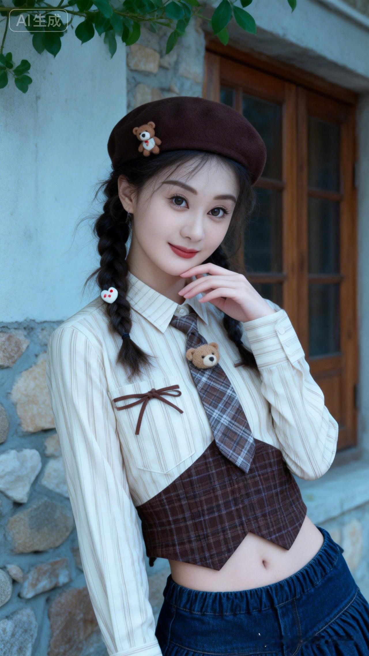 这姑娘打扮得像学生一样可爱。