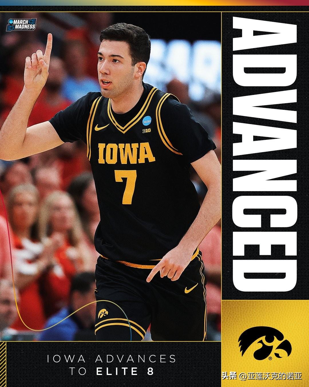 爱荷华大学自1987年以来首次晋级精英八强，记者Jeff Borzello认为B