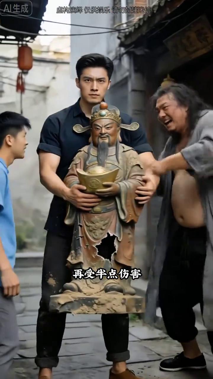 心诚生意旺。
一个醉汉看见街角残缺的财神像，抬脚就要去踢。阿福立刻跑过去，用身子
