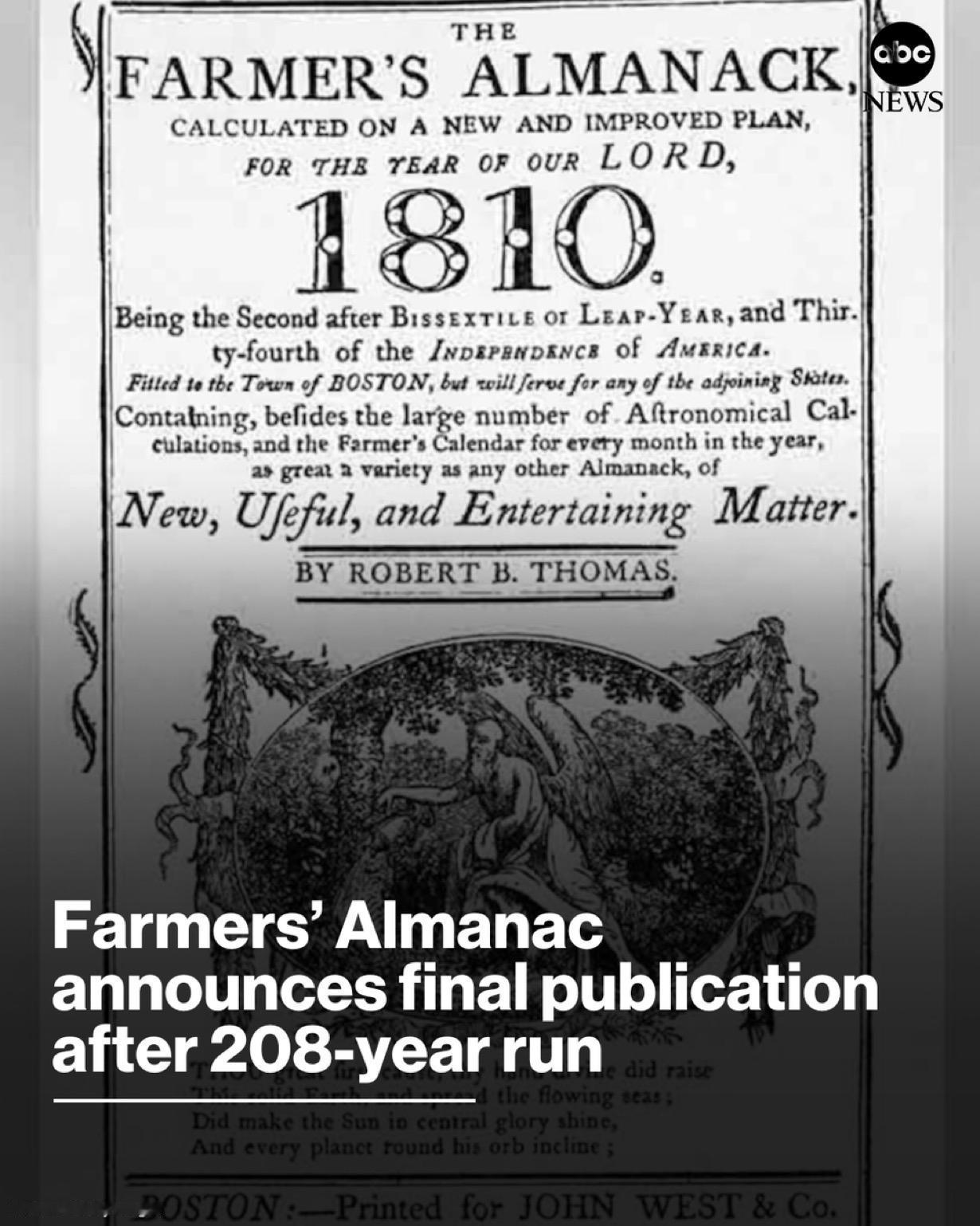 经过两个多世纪的印刷发行，《农民年鉴》将于 2026 年停刊。

该刊物以长期天