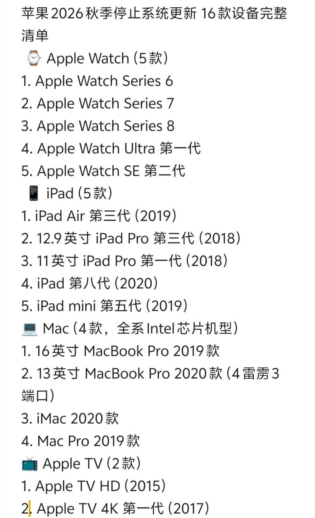 科技佳ZHJ苹果这次WWDC官宣16款设备停更新系统，Apple Watch是重