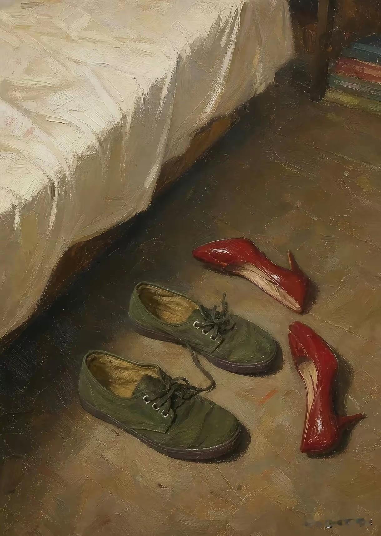 这是我新近的一幅油画作品《红与绿》，请大家提提意见，畅所欲言，在下洗耳恭听。[作
