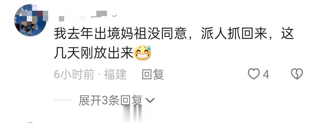 合着没被抓回来就是妈祖同意了？福建全球免签不是瞎说说的…[笑cry] ​​​