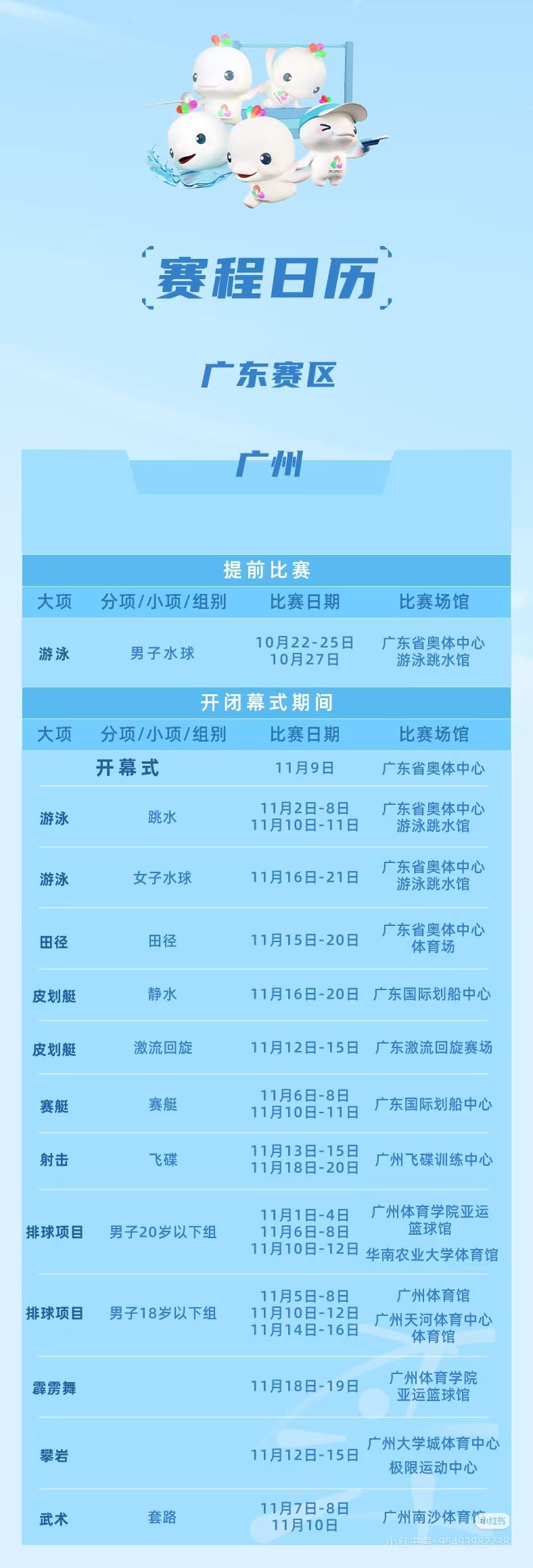 十五运全部赛程，收藏不迷路！
第十五届全运会在广州、深圳、珠海、汕头、佛山、惠州