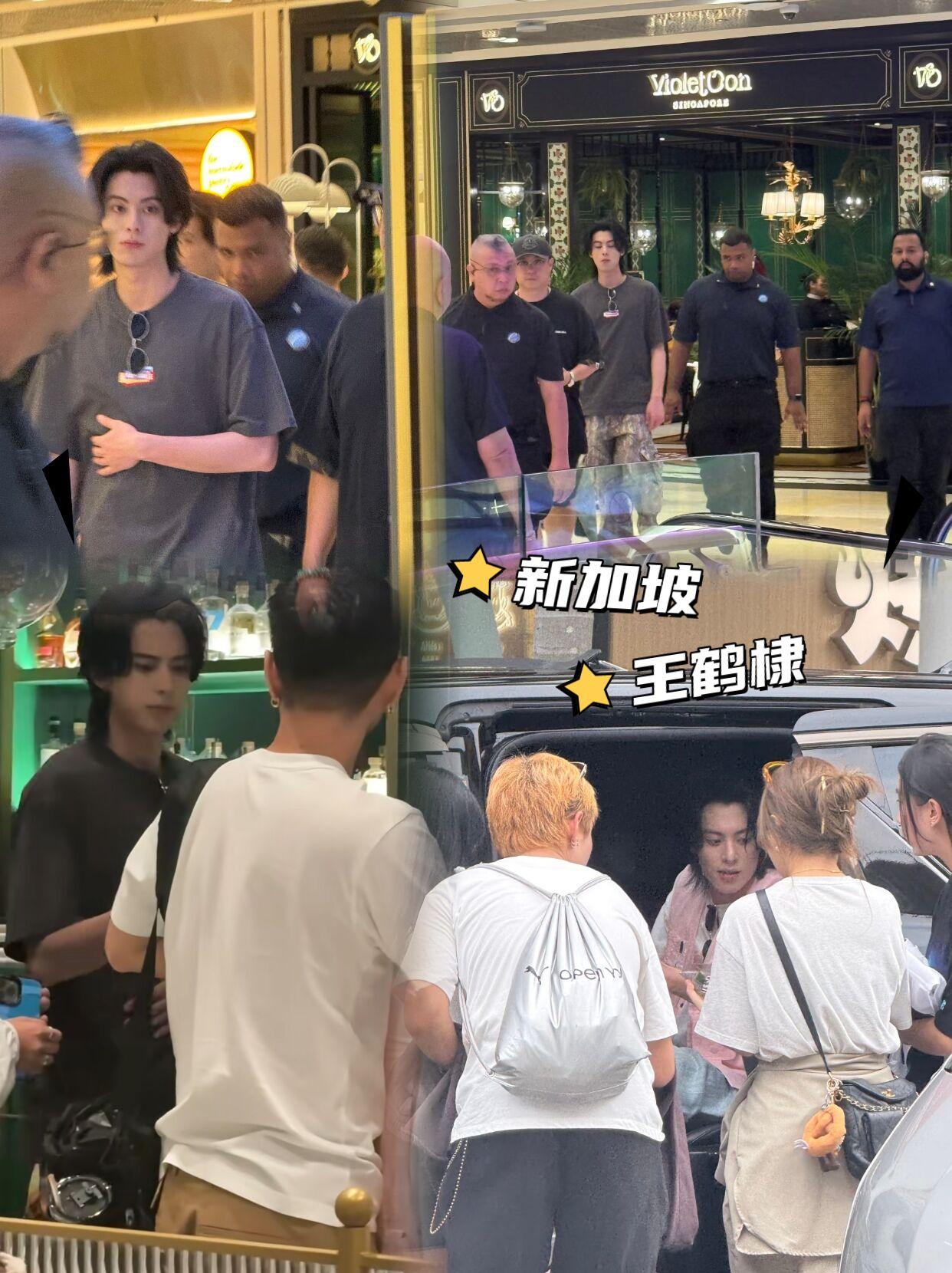 王鹤棣来新加坡了！有网友在某餐厅遇到他，穿着灰色短袖搭配工装裤，本人又高又瘦，长