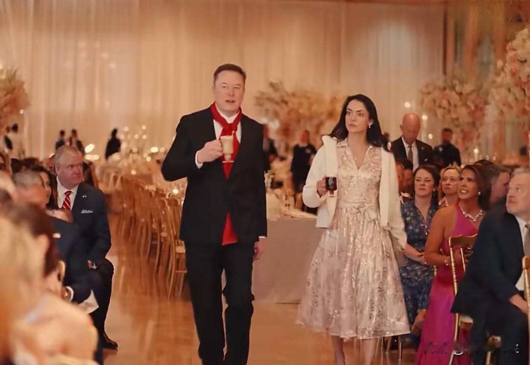 埃隆·马斯克和希冯·齐利斯在美国总统助理、副幕僚长丹·斯卡维诺海湖庄园的婚礼上。