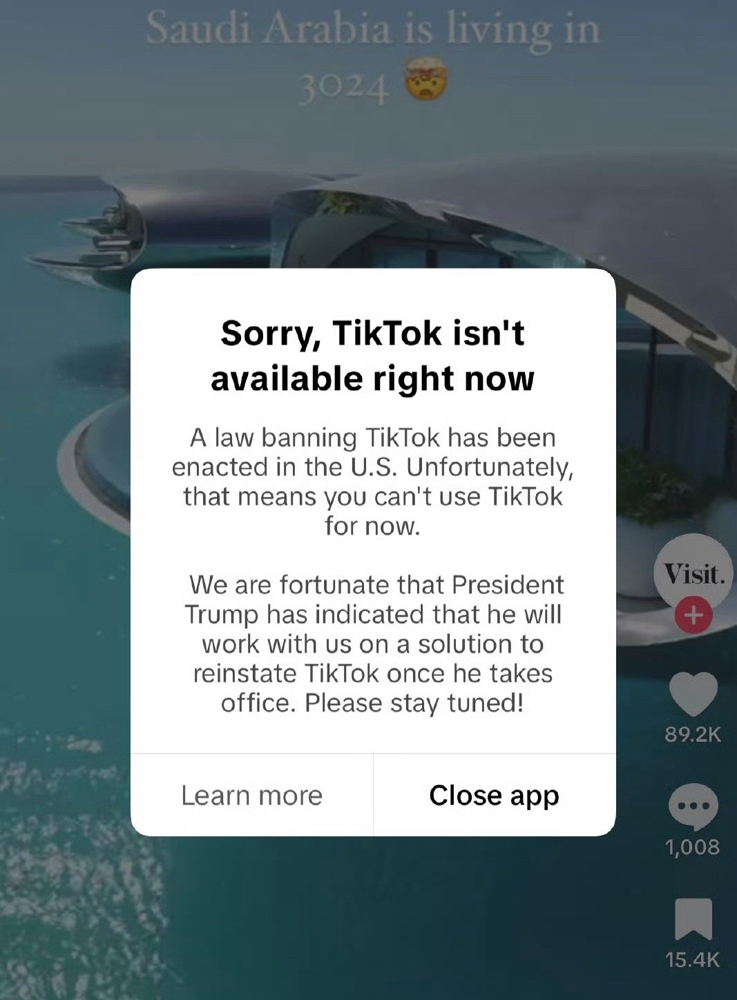 tiktok通知美用户将暂停服务 oh No 