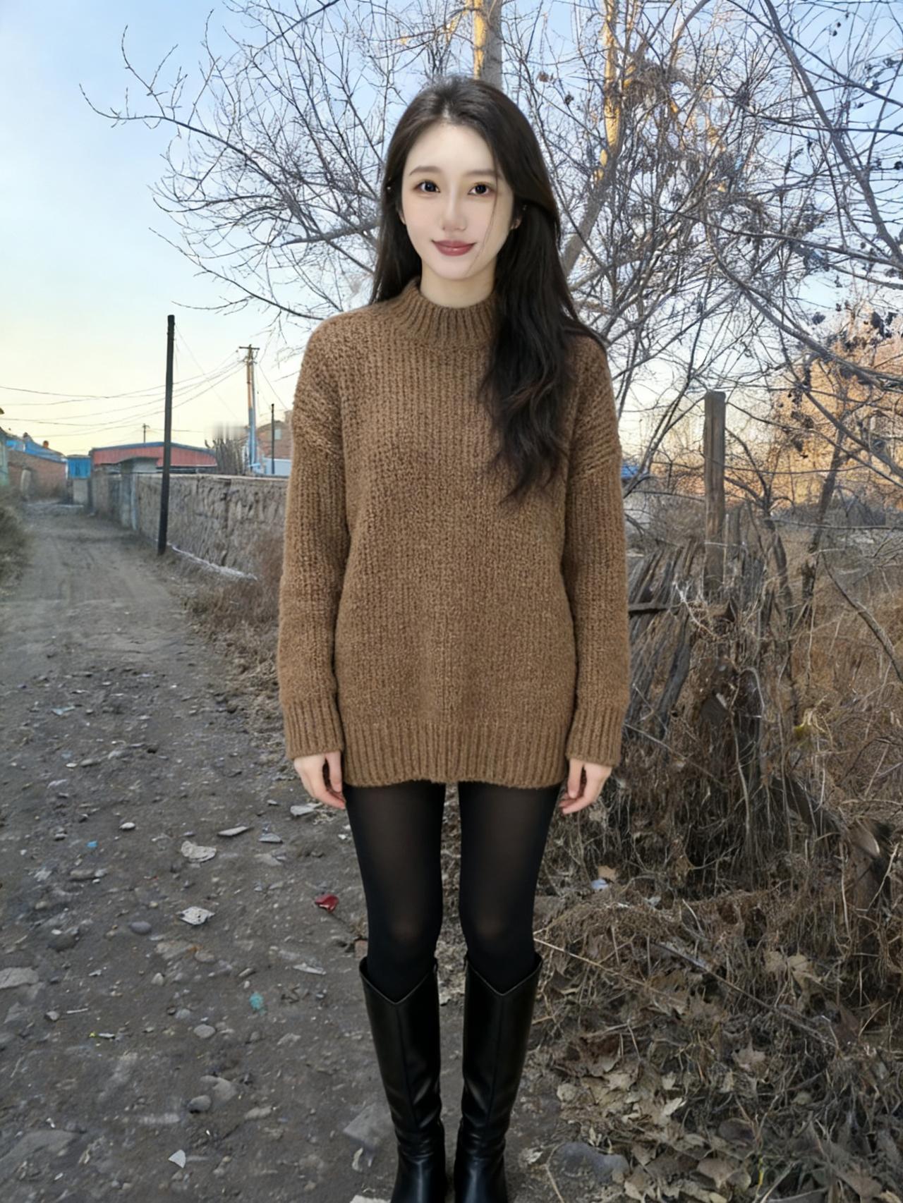 她把焦糖色的温柔，织进粗线毛衣的纹路里
踩碎清晨结在泥土上的薄霜
乡间的路，是被