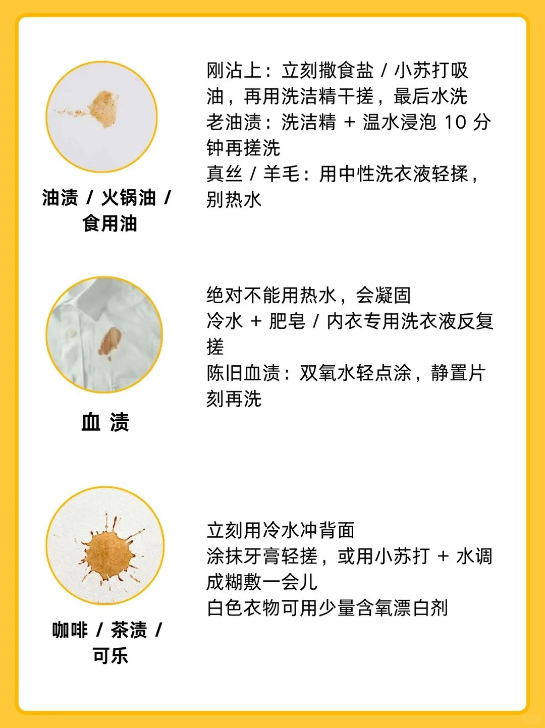 生活小Tips丨衣物污渍清洗技巧衣服上总莫名其妙沾各种污渍，今天分享超全的居家去