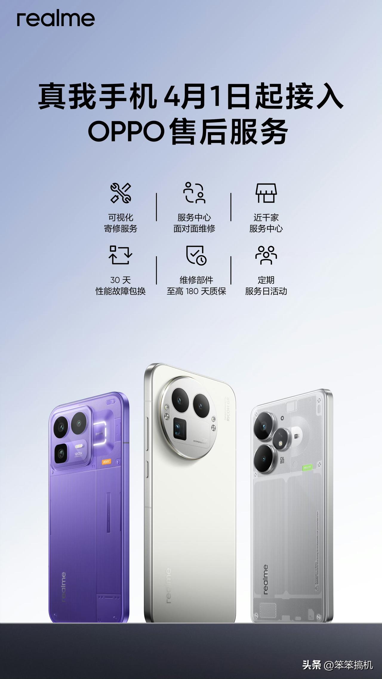 不是愚人节玩笑，今日起（4月1日），realme全面接入OPPO售后服务体系，这