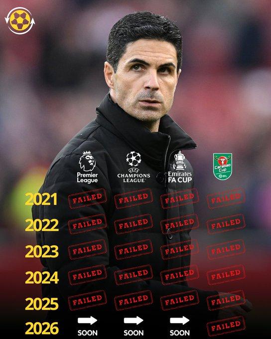 自从2020年以来，阿尔特塔在阿森纳已经花费超过10亿购买球员，但至今没有冠军入