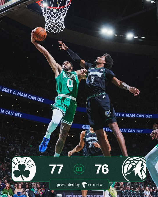 三节比赛结束，我们暂时以77-76领先森林狼波士顿凯尔特人 ｜Different