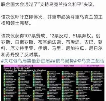 弱国无外交啊，支持 乌克兰 的国家只有107个，但是支持 俄罗斯 的国家居然高达