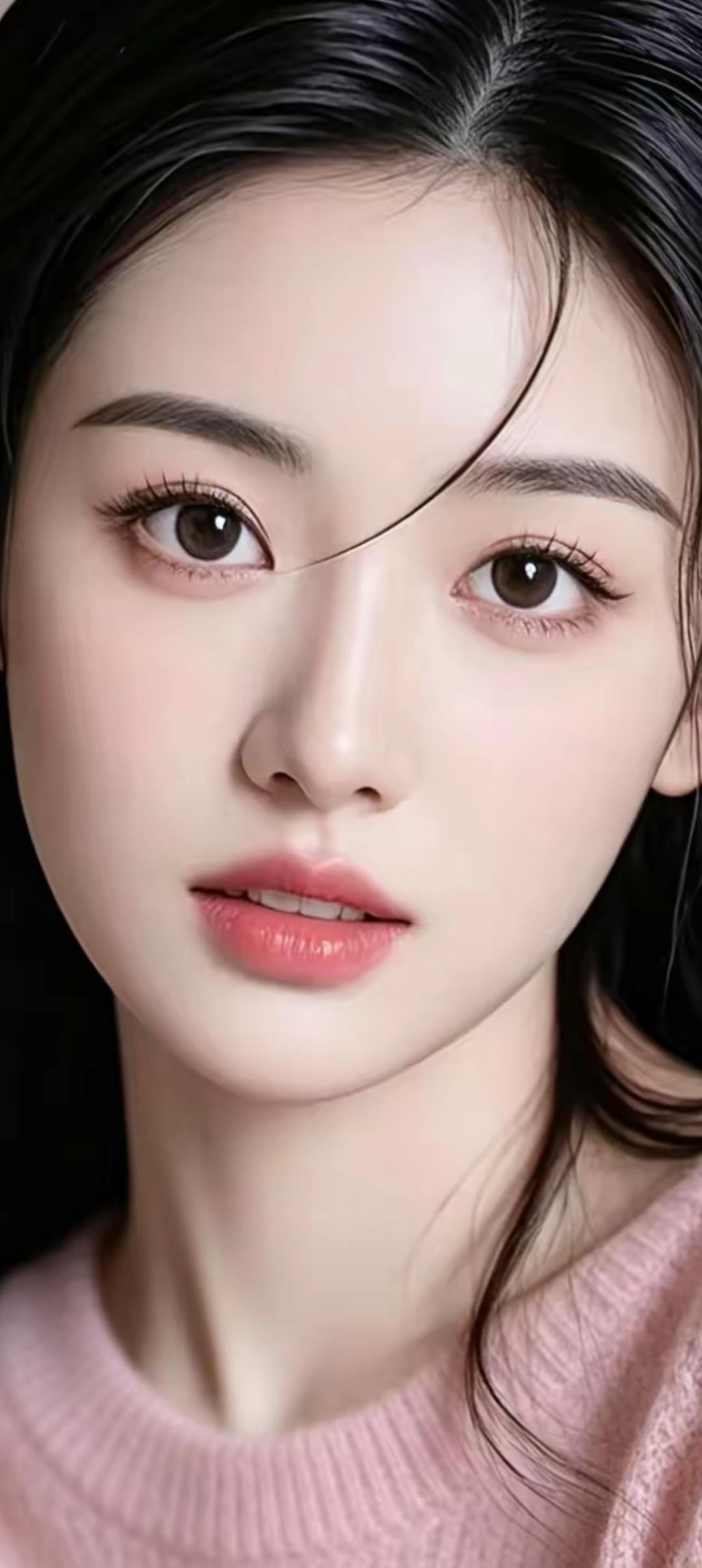 温柔甜美的少女，粉色毛衣，清新自然，元气满满！🌸💕