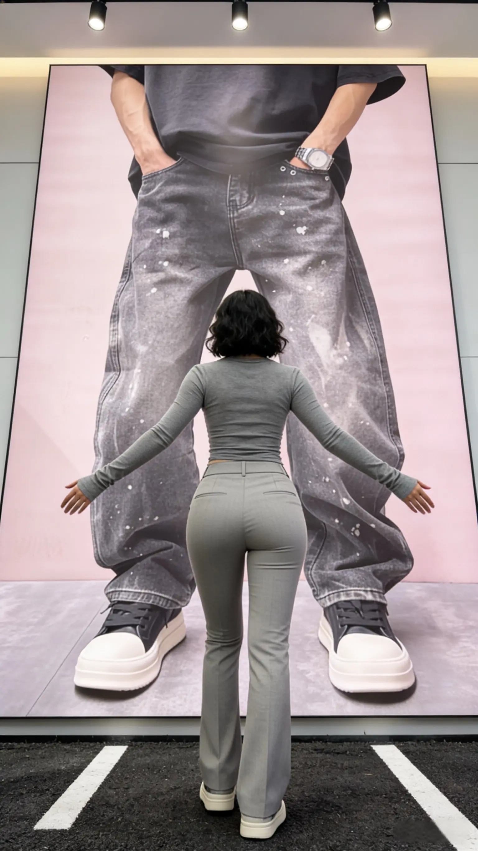 美式高街潮流复古痞帅弯刀牛仔裤水洗做旧宽松直筒垂感百搭阔腿裤        ✓