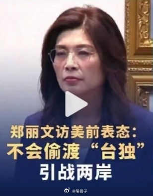 郑丽文访美前表态郑丽文6月初赴美，最新表态：不会偷渡“台独”，引战两岸，不会成为