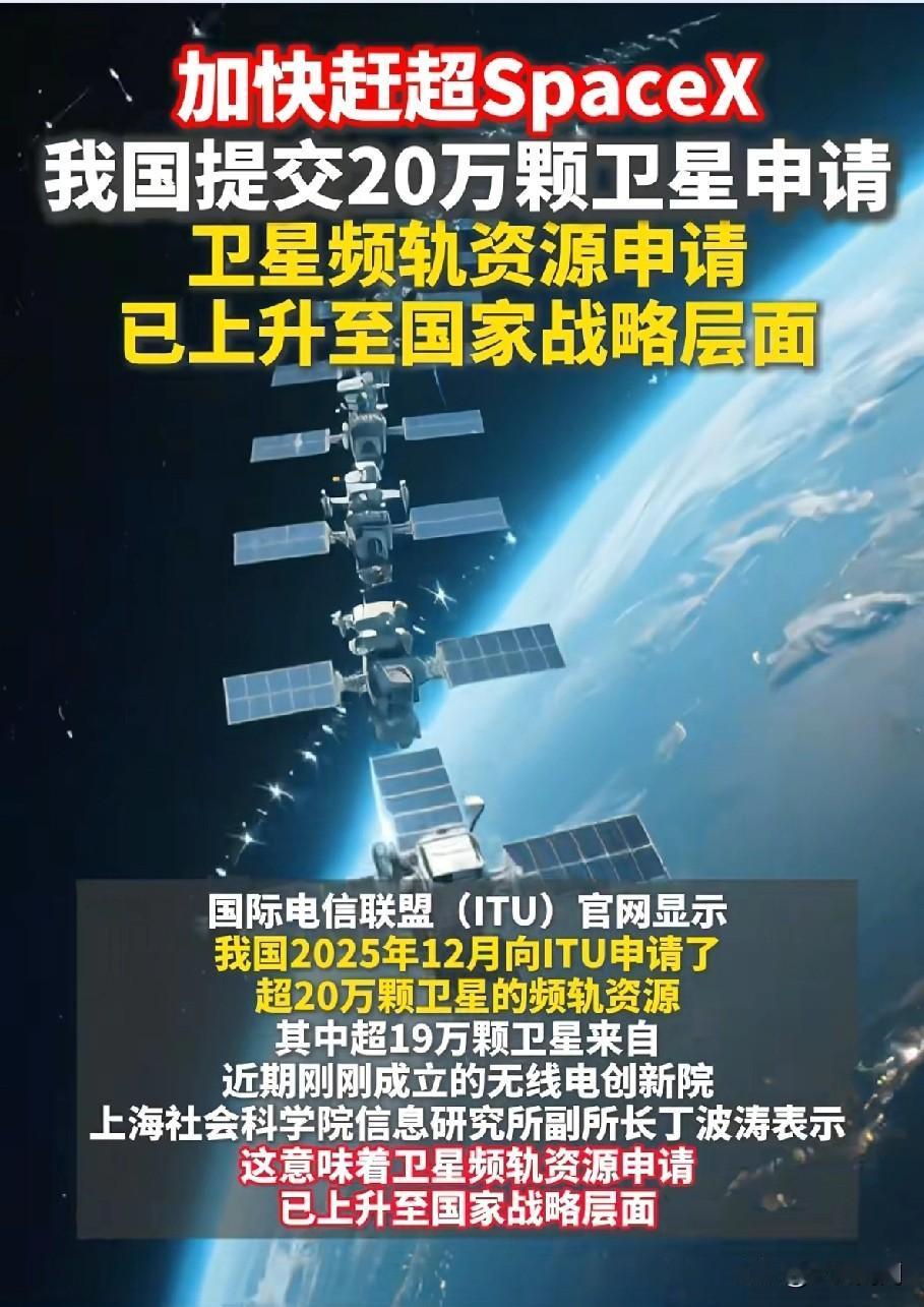 这不是试探，这是直接把桌子掀了。
中国刚提交20万颗卫星的申请，文件可能还在服务