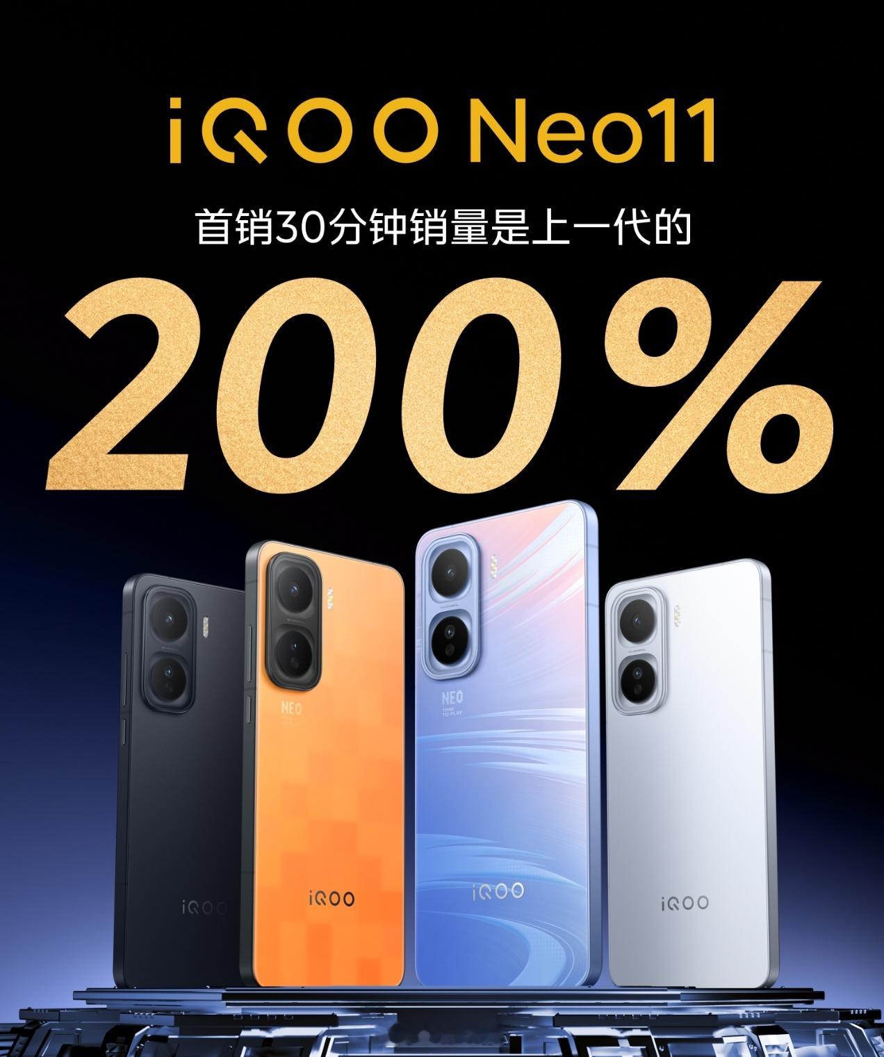iQOO Neo11虽然发的晚但是30分钟销量就干到了neo10的200%还有v