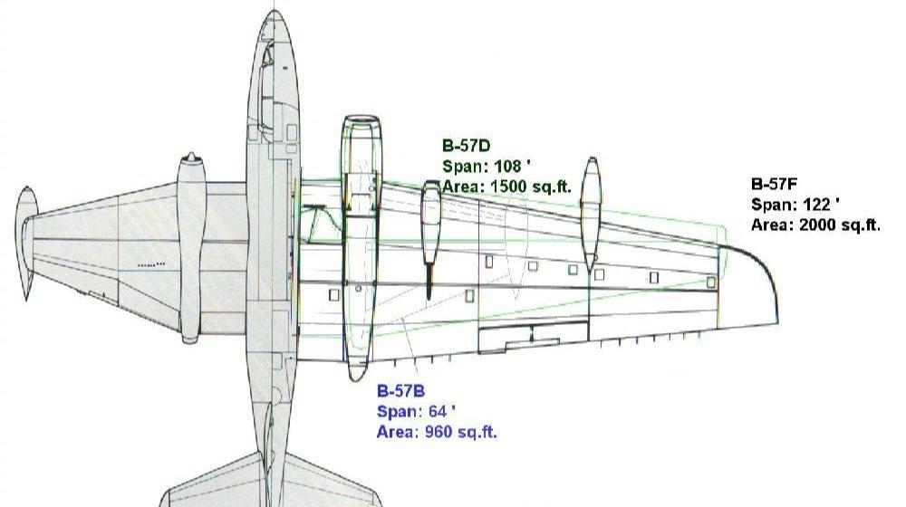 最初的堪培拉轰炸机，B-57B、B-57D 和 B-57F，层层递进。B-57B