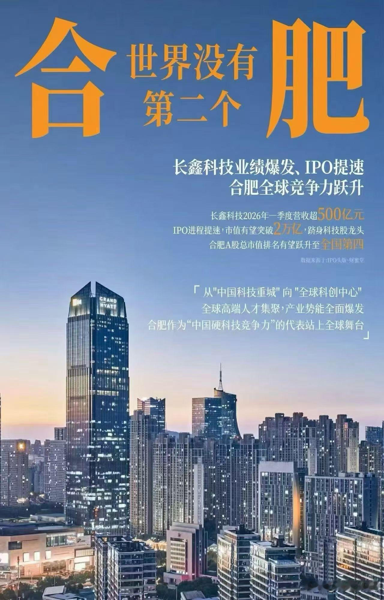 《长鑫科技》业绩爆发、IPO提速
合肥全球竞争力跃升，资产价值再次被重估～