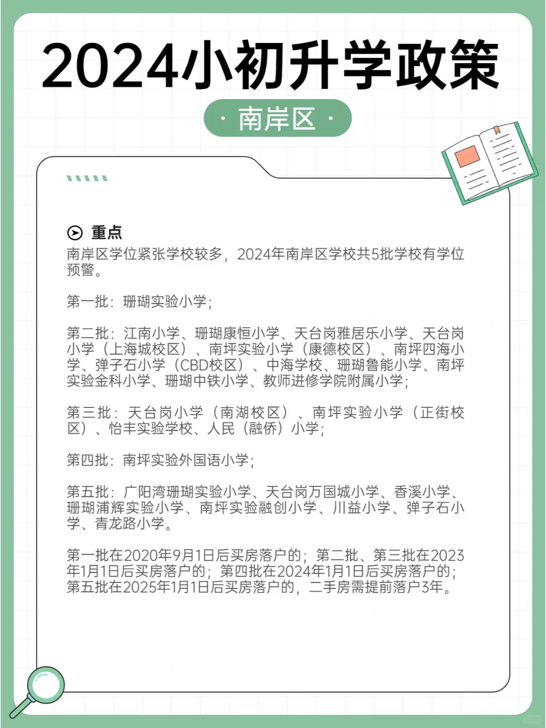 【升学情报】2024年南岸区小初升学政策