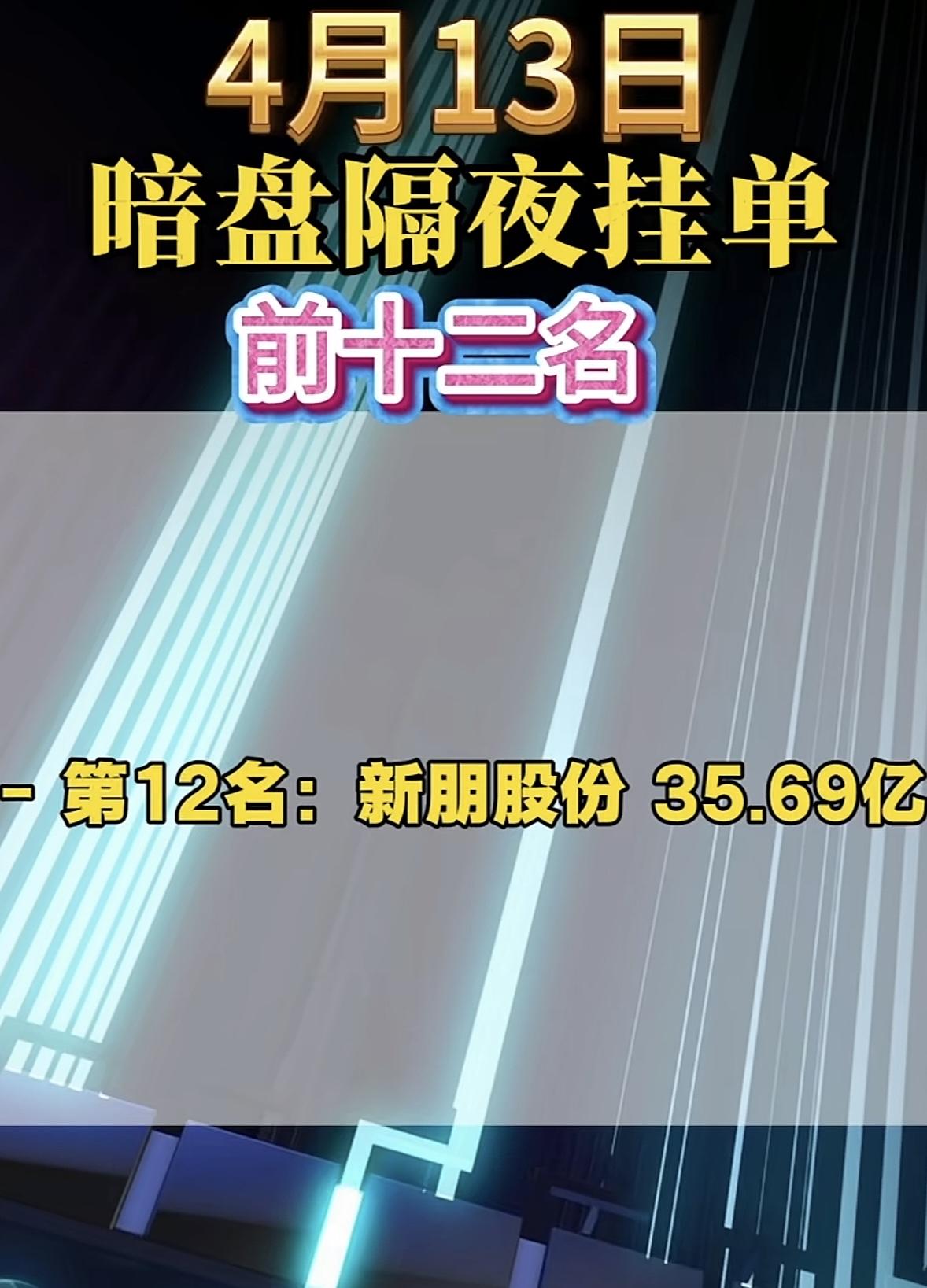 4月13日周一暗盘隔夜挂单榜前十二名出炉。

这可太让人兴奋了！像立讯精密，作为