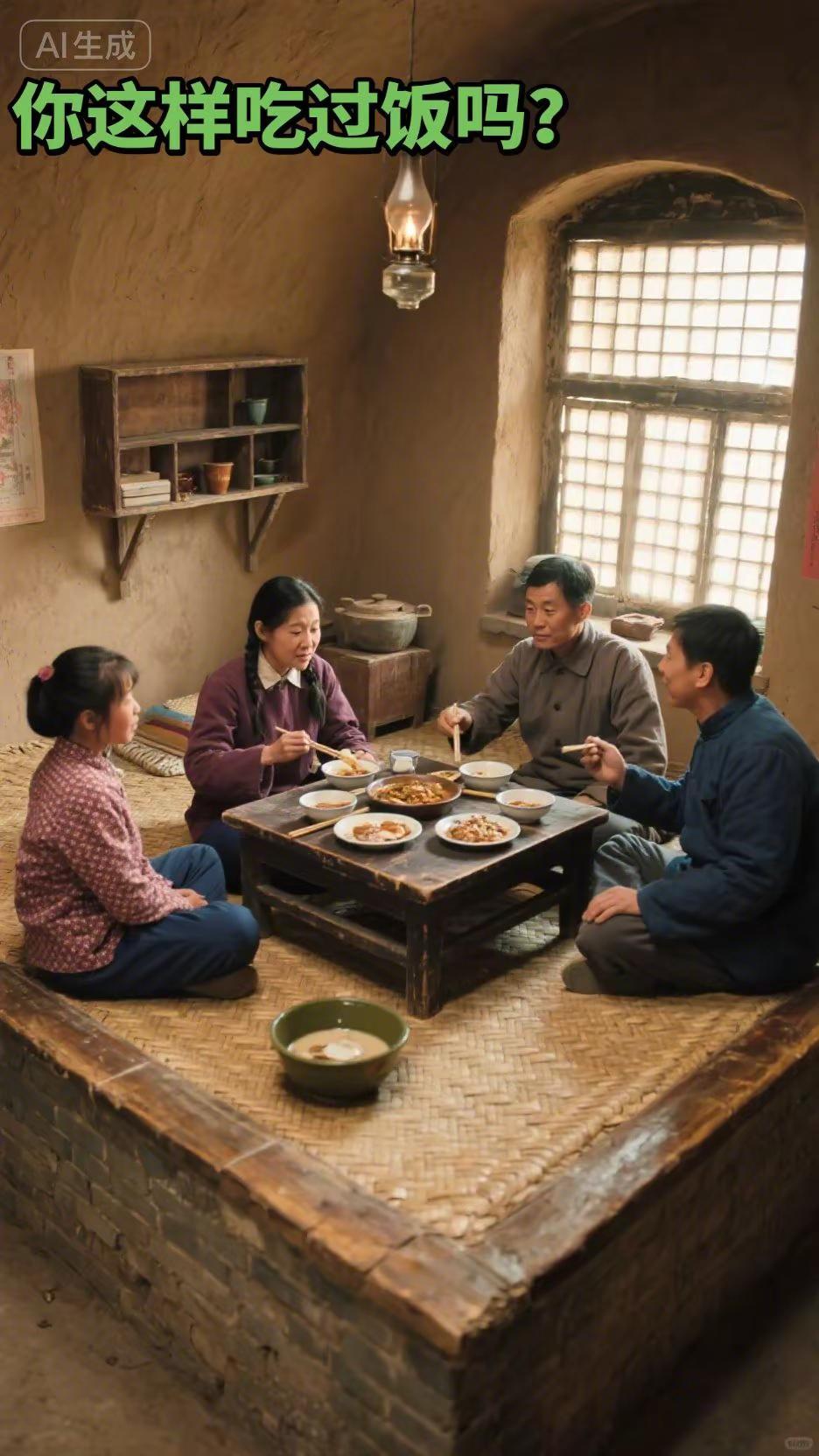 AI还原70年代陕北农村吃饭场景。快来看我在即梦创作的AI作品即梦AI 土灶是乡