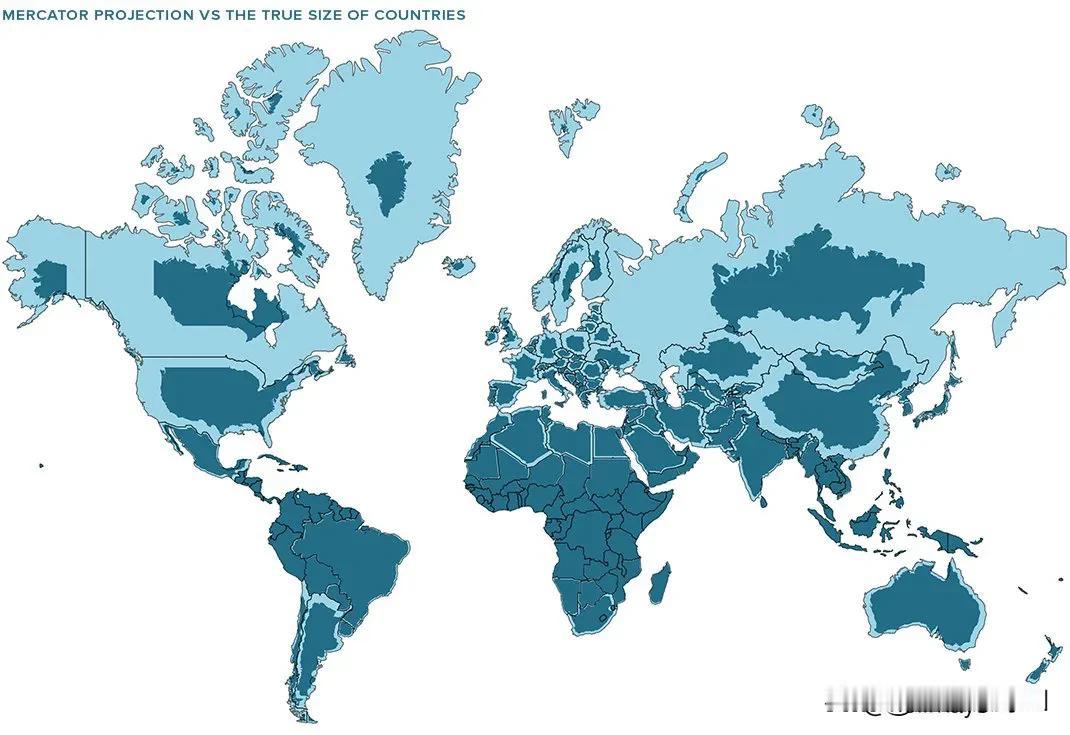 各国实际面积地图

由于常见的世界地图多采用墨卡托投影法，这是一种等角正切圆柱投