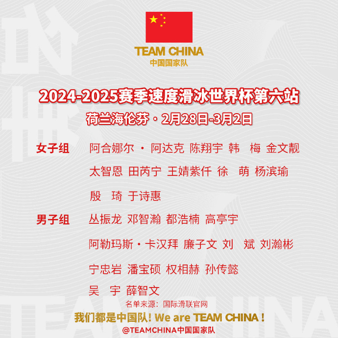 中国速滑队冲刺收官战 2024-2025赛季速度滑冰世界杯第六站将于2月28日至