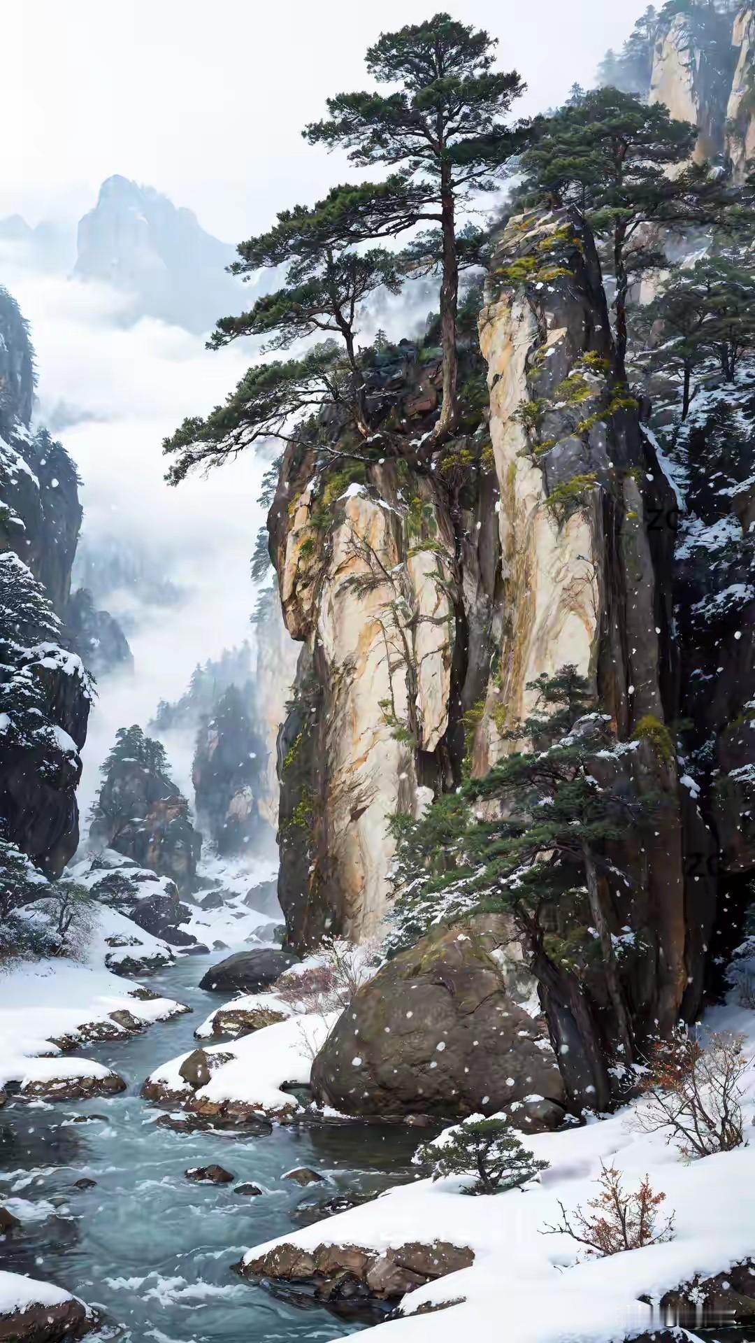 人间最美是金秋，
大山雪景真不错。
梨花飘絮满天舞
玉树琼花银装裹，