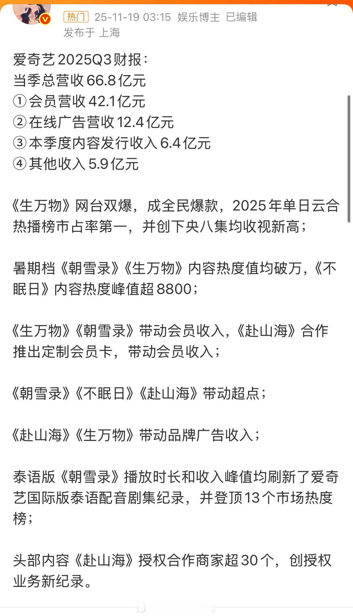 爱奇艺2025Q3财报来了