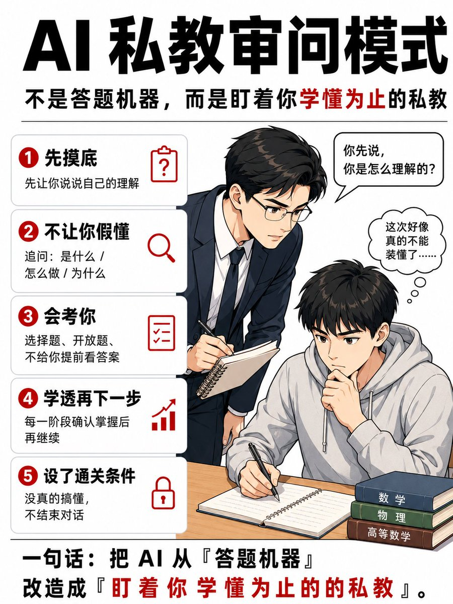 一个非常狠的提示词超级严厉的老师，会一直追问你，直到你学会某个知识或者搞懂某个问