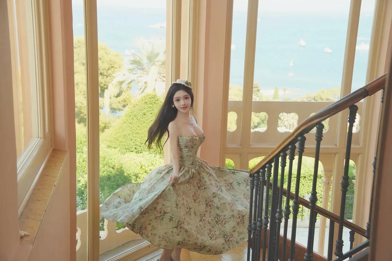 你身着的这件连衣裙，仿佛是月光下织就的仙子华服，轻盈的薄纱在微风中舞动，如同春日