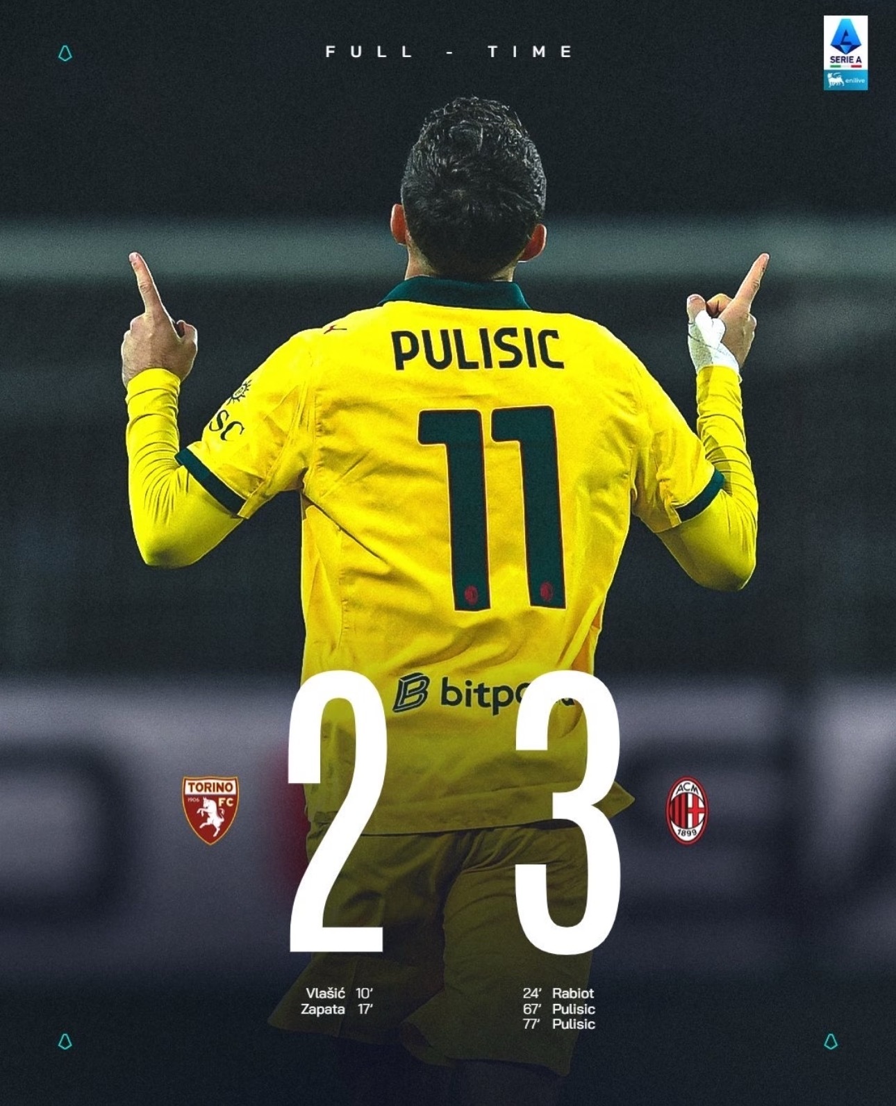 当AC米兰在都灵客场0-2陷入绝境时，27岁的普利西奇用一场“医学奇迹”般的表演