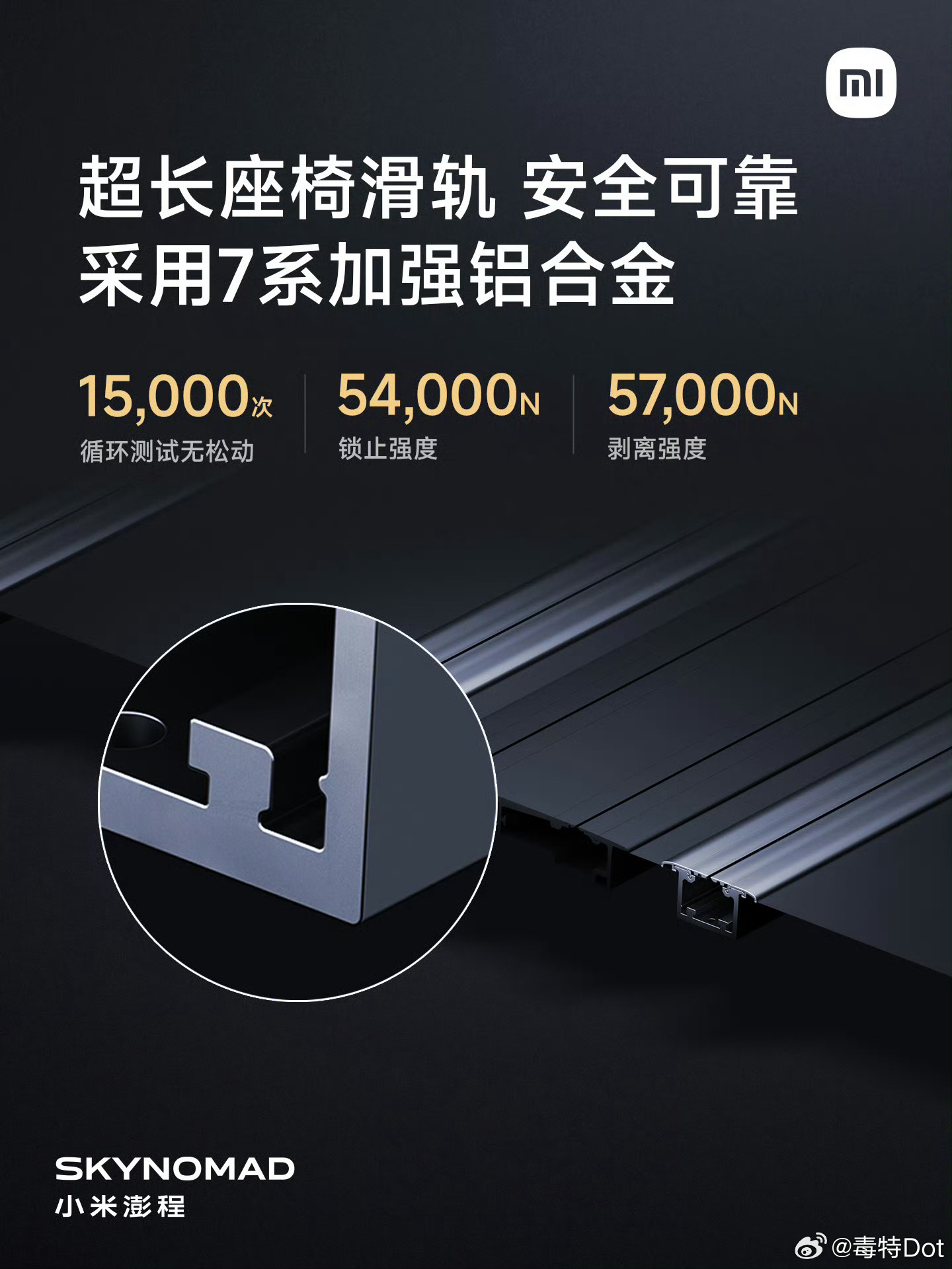 关于澎程的超长滑轨和座椅的安全性和耐久性完全不需要担心，小米专门做了材料和结构上