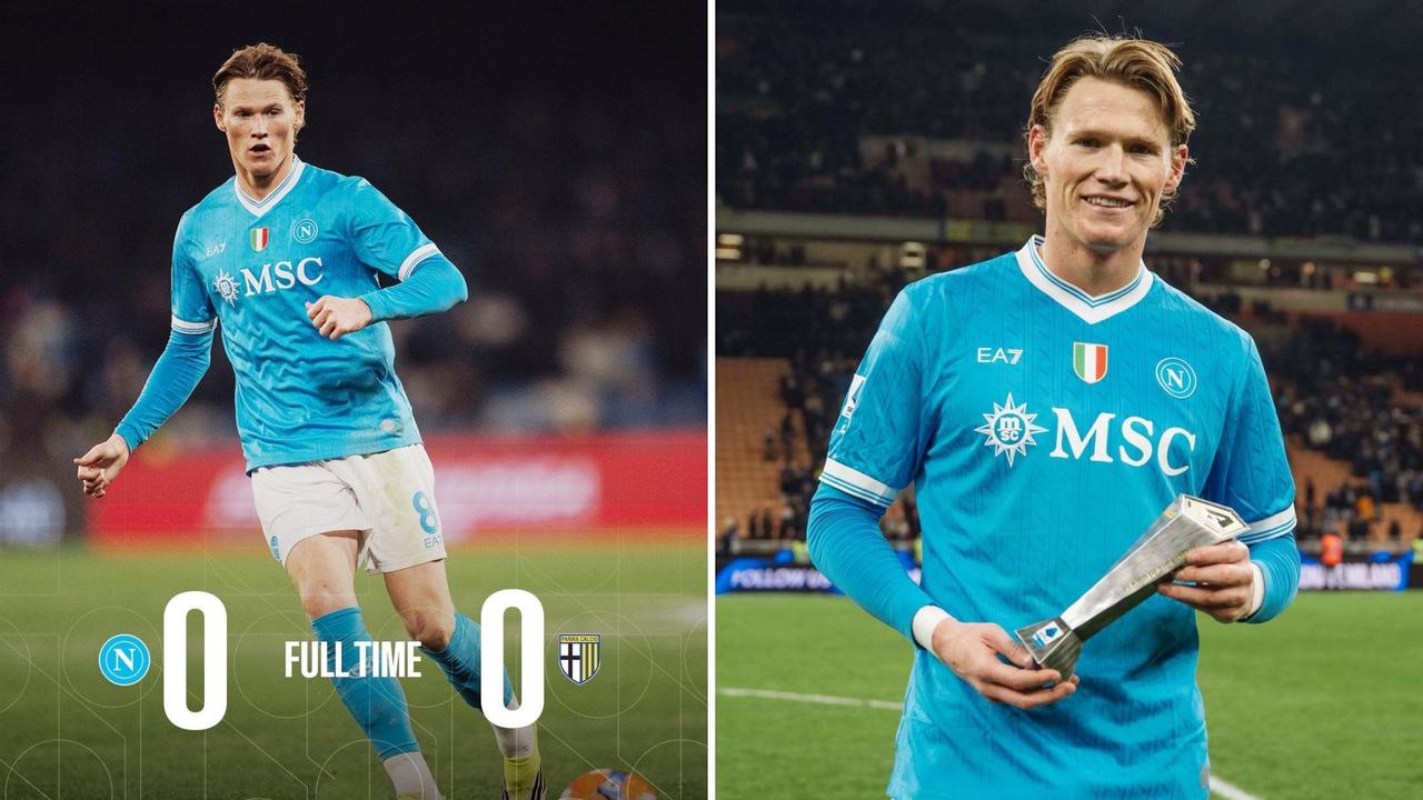 意甲：那不勒斯主场0-0战平帕尔马，三连平距榜首3分。
麦克托米奈破门无效，霍伊