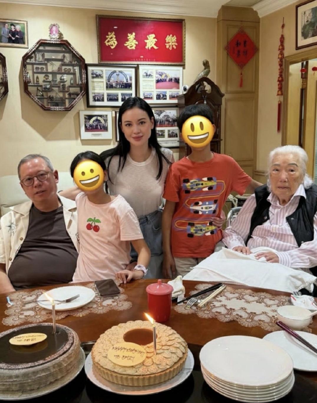 69岁香港富商林建岳和家人一起吃午宴，为女儿林恬儿庆祝生日，102岁的余宝珠也在