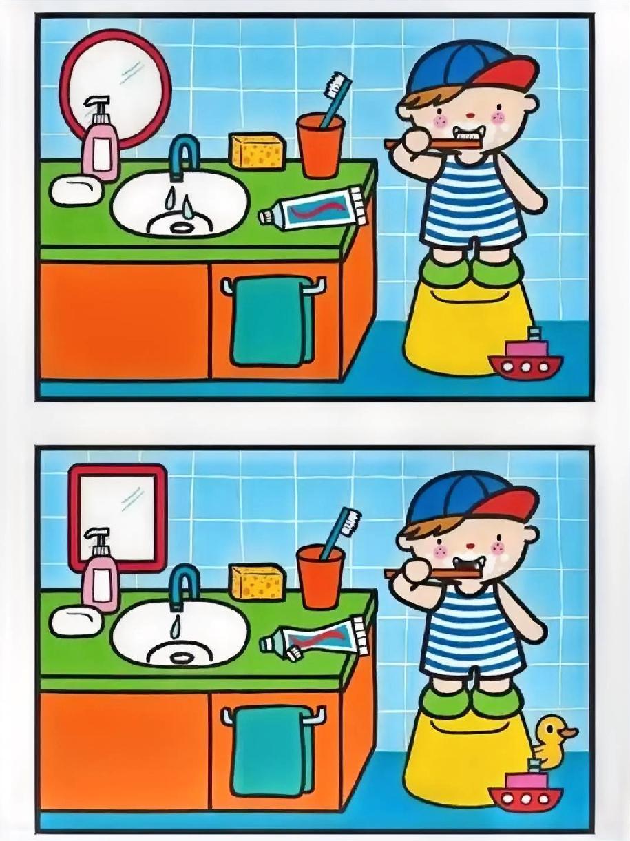 别吹自己眼神好了！这洗漱间的4处不同，80%的人漏了最明显的那个…你找全了吗？