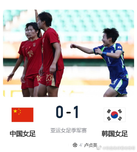 中国女足0比1韩国女足 亚运女足三四名铜牌赛，中国女足0比1不敌韩国女足；中国女
