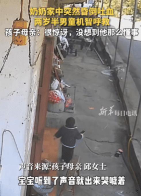 太懂事了！10月30日奶奶在家中突然吐血昏倒，年仅2岁半的孙子看到后，哭着去扶却