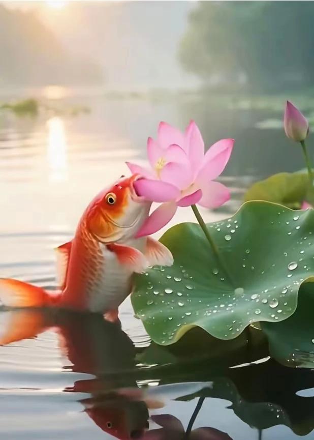 上联:  荷摇碧水纳清风
下联:  鲤鱼跃出戏莲花