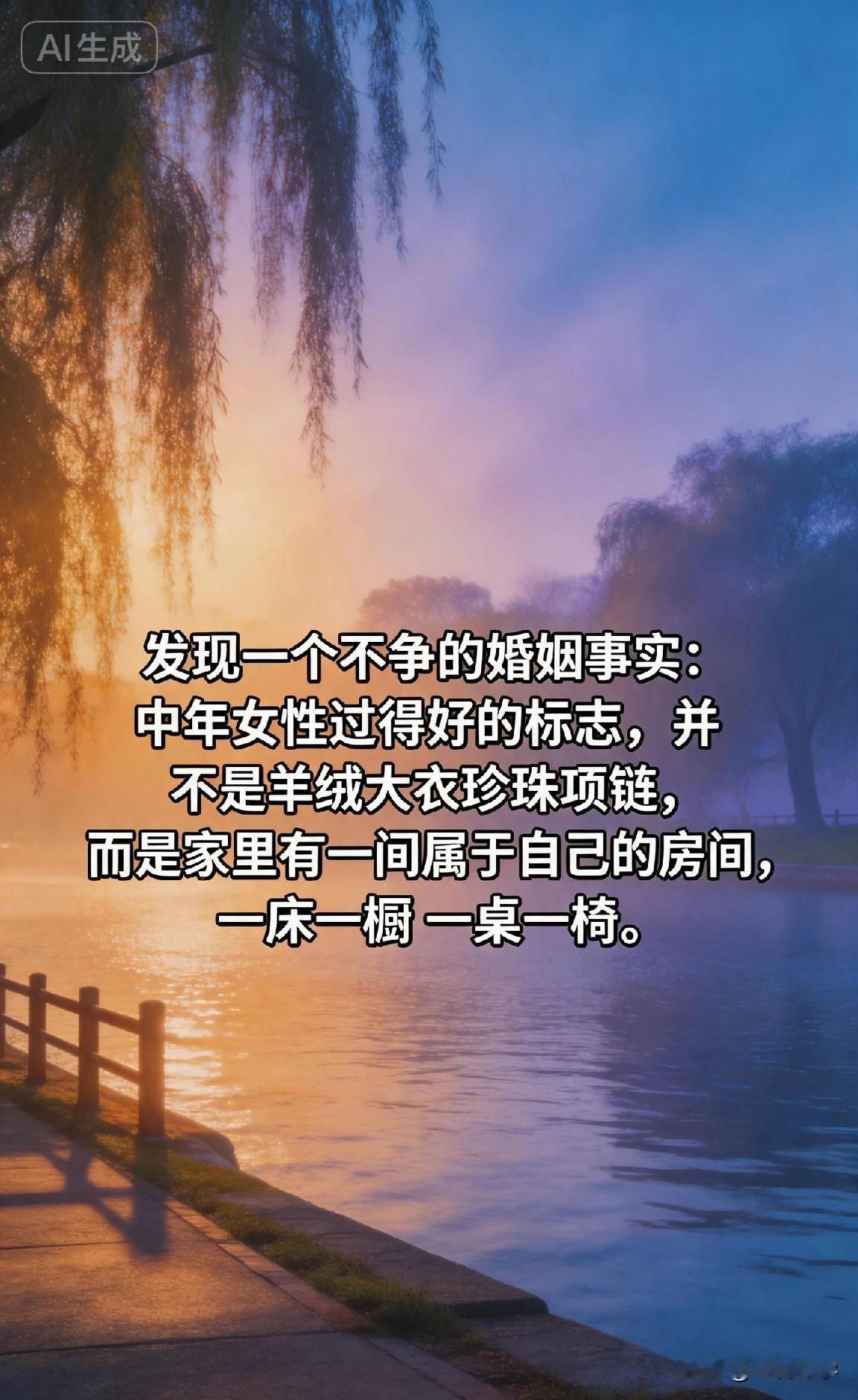 发现一个不争的婚姻事实：中年女性过得好的标志，并不是羊绒大衣珍珠项链，而是家里有