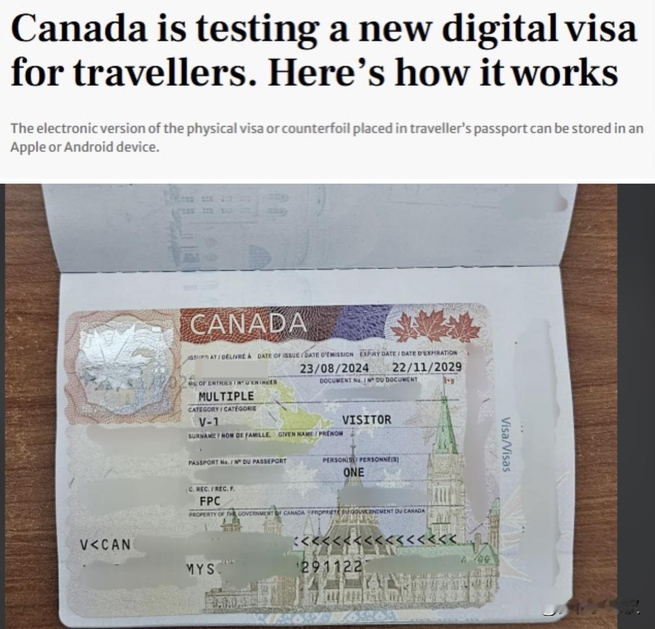 加拿大正在测试一种数字签证，护照贴签或将淘汰！

加拿大移民部正在测试一种数字签