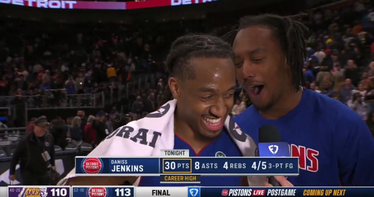 在终结湖人9连胜这场比赛里，活塞詹金斯拿到了生涯最高的30分。从一记绝平开始，成