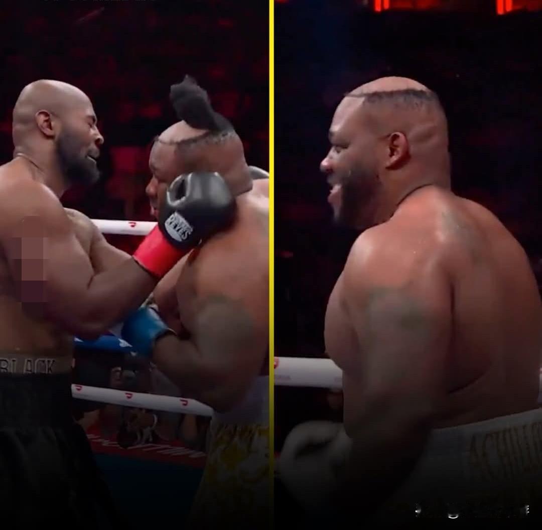 拳击史上最离奇的名场面之一。比赛正打得激烈时，贾雷尔·米勒被金斯利·伊贝一记极精