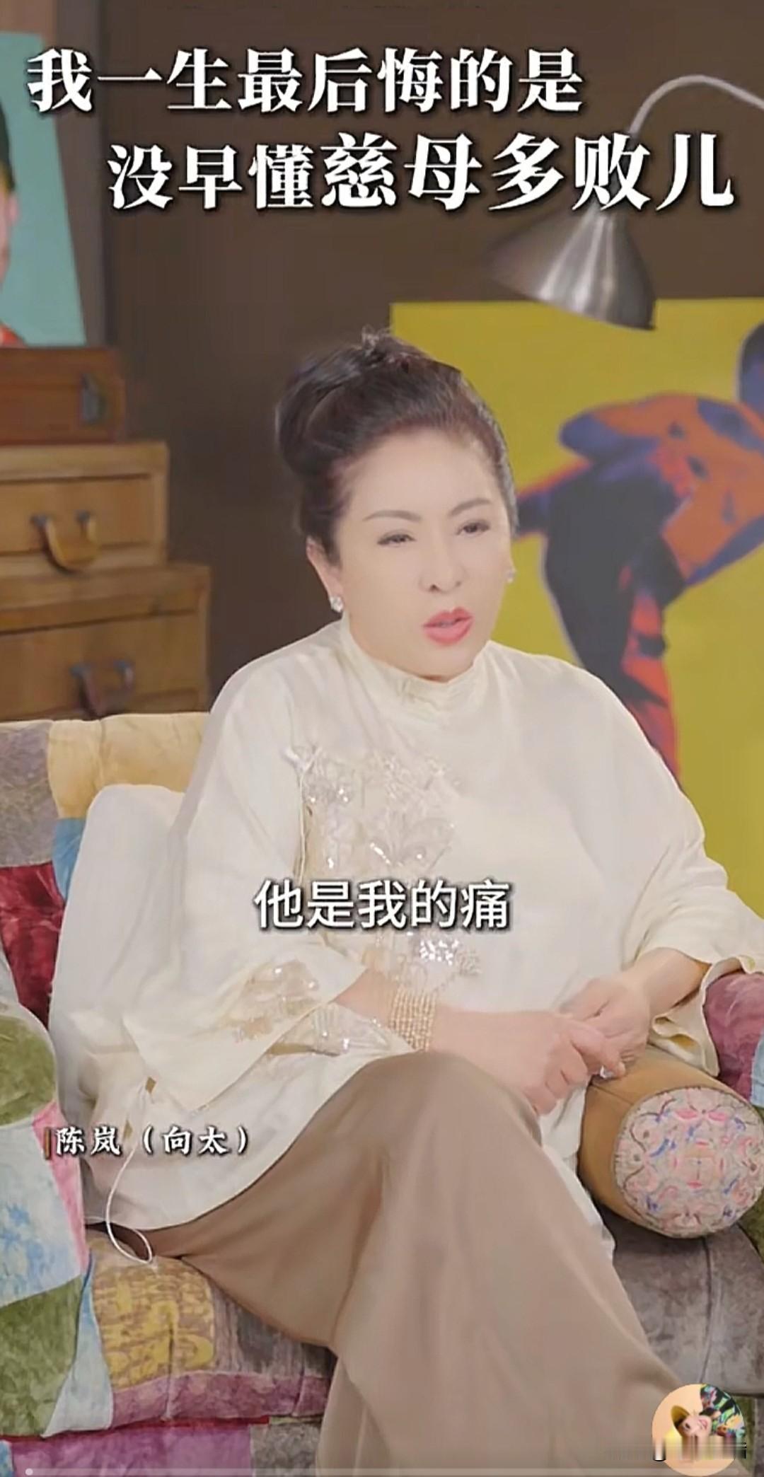 向太提起儿子向佑，说:向佑是她的痛，她50岁才明白，慈母多败儿，她对两兄弟从小都